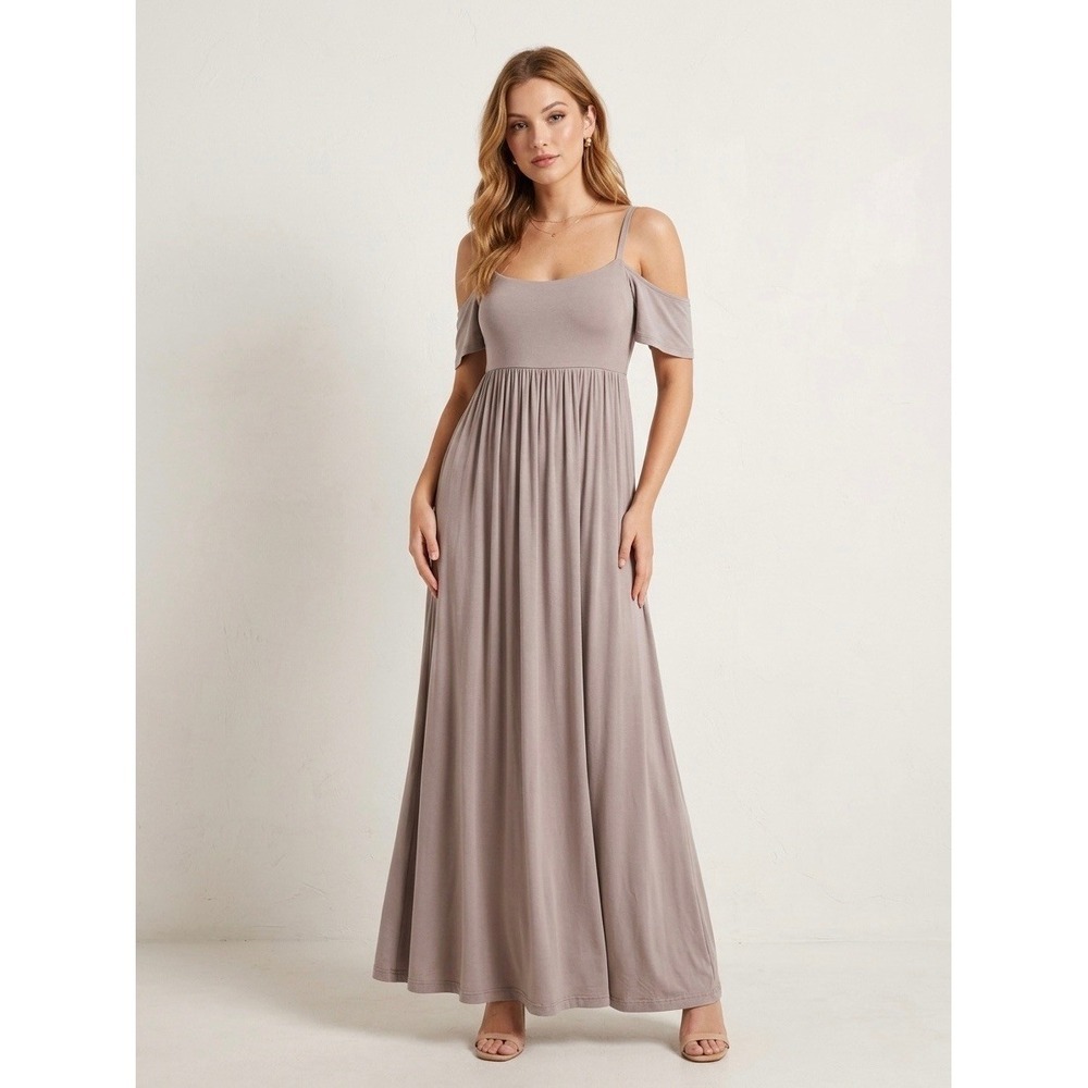 Wilfred Aritzia Cold Shoulder Empire Waist Midi Dress Taupe Mauve Small